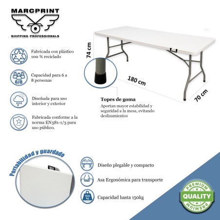 MESA PLEGABLE 180X70X74  BLANCA x2