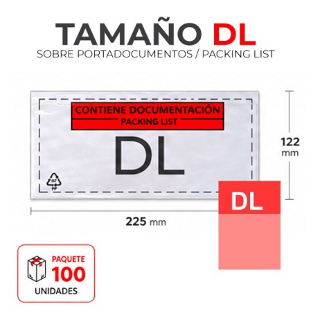 SOBRE "CONTIENE DOCUMENTACION" MODELO DL 225X122 mm. PAQ 100 UNID. 