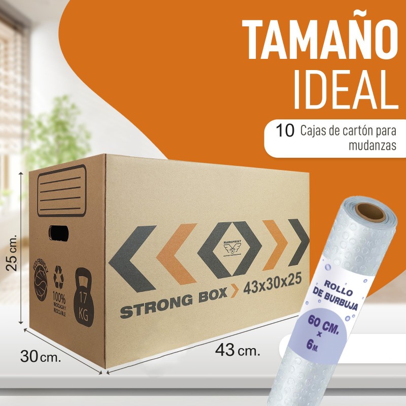 CAJA MUDANZA + BURBUJ MARCPRINT  43X30X25 10 UNID/